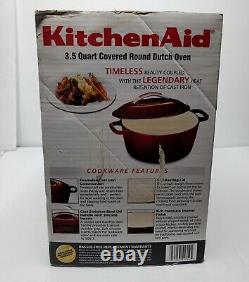 Kitchen Aid 3.5 Qt Enameled Cast Iron Covered Round Dutch Oven New