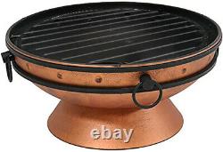 Large Copper Fire Pit Grill BBQ, Round Outdoor Garden Brazier Wood Log Burner