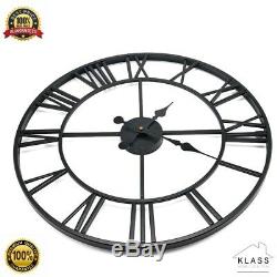 Large Skeleton Home Garden Wall Clock Roman Numeral Open Face Modern Metal Round