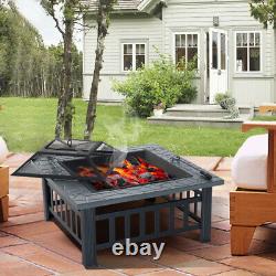 Large Square Garden Fire Pit Modern Outdoor BBQ Stove Patio Heater Log Burner UK