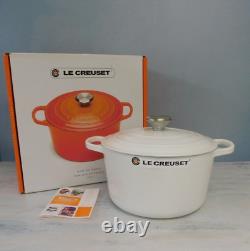 Le Creuset Signature Cast Iron 5.25 Quart Deep Oven, Blanc Shiny White NEW