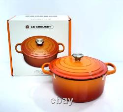 Le Creuset Signature Cocotte 22cm 3.5qt Flame Orange Silver Knob Cast Iron