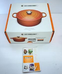 Le Creuset Signature Cocotte 22cm 3.5qt Flame Orange Silver Knob Cast Iron