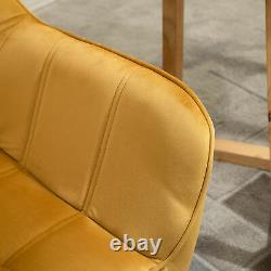 Luxe Velvet-Feel Accent Chair with Wide Arms Slanted Back Padding Wood Legs Yellow