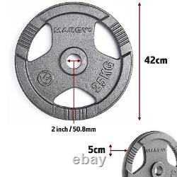 MARCY 25kg Olympic Weight Plates Set Barbell TriGrip Handle Cast Iron 2 Hole
