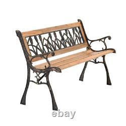 NEW Garden Loveseat Bench Cast Iron Wood Outdoor Bench Patio Metal Bench Seating