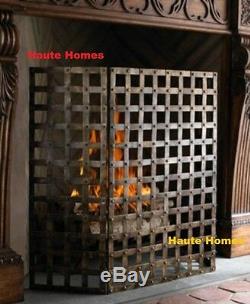 NEW Horchow FRENCH 3 Panel ANTIQUE WOVEN BRASS NAIL HEAD IRON Fireplace Screen