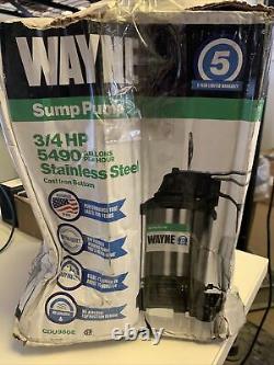 NEW Wayne CDU980E Sump Pump, 3/4 HP 5490 GPH, Stainless Steel, Cast Iron Bottom
