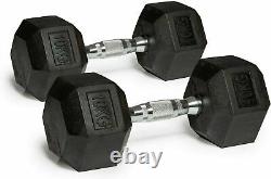 New Hex Cast Iron Rubber Encased Hexagonal 20KG Dumbbells Home Gym Weights Pair