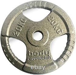 Olympic Weight Plates Tri Grip Cast Iron Barbell 2'' Fitness Gym Disc Weights