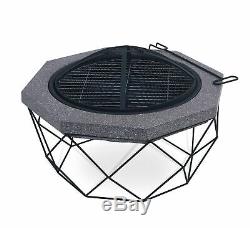 Outdoor Diamond Brazier Fire Pit & Bbq Grill Garden Patio Heater Uv Poker Mesh