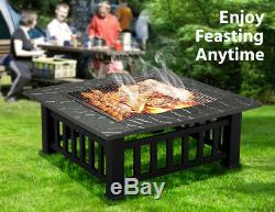 Outdoor Fire Pit BBQ Firepit Brazier Garden Square Table Stove Patio Heater 81cm