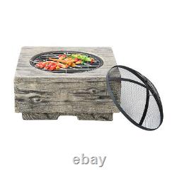 Outdoor Fire Pit BBQ Grill Bowl Firepit Square Table Stove Garden Patio Heater