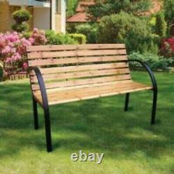 Outdoor Garden Bench Wooden Cast Iron 2 Seater Picnic Patio Garden Furniture