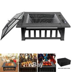 Outdoor Large Fire Pit BBQ Garden Square Table Stove Patio Heater & Grill Shelf