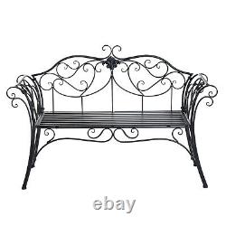 Outsunny 2 Seater Metal Garden Bench Backrest Vintage Rustic Park Seat Chair