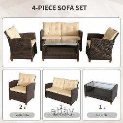 Outsunny 4 PCS Garden Rattan Coffee Table Chair Furniture Set with Cushions Beige