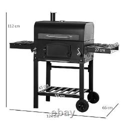 Outsunny Charcoal Grill BBQ Trolley with Adjustable Charcoal Height & Thermometer