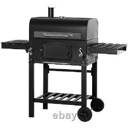 Outsunny Charcoal Grill BBQ Trolley with Adjustable Charcoal Height & Thermometer
