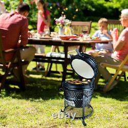 Outsunny Charcoal Grill Cast Iron BBQ Picnic Cooking Smoker Standing Black