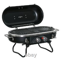 Outsunny Foldable 2 Burner Gas BBQ Grill with 2 Burners for Camping Picnic Cooking