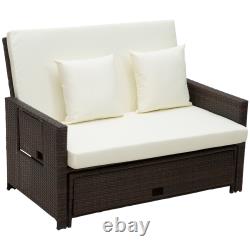 Outsunny Garden Rattan Furniture 2 Seater Patio Sun Lounger Daybed Sunbed