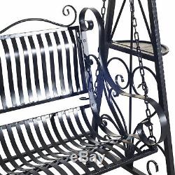 Outsunny Outdoor Metal Swing Chair Garden Hammock Bench Blossoming Cast Iron