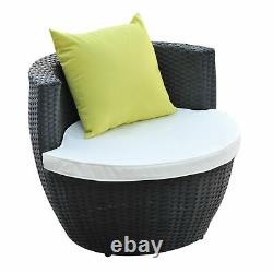 Outsunny Rattan Bistro Set 2 Vase Chairs Coffee Table Stackable Wicker Black