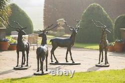 Pair Large Lifesize Cast Iron Standing Stag Deer Left Right Statue Garden Bronze