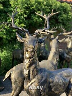 Pair Large Lifesize Cast Iron Standing Stag Deer Left Right Statue Garden Bronze
