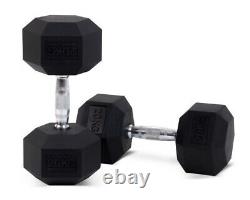 Pair of 30kg Hex Dumbbells Black Cast Iron Rubber Coated Weights Home Gym