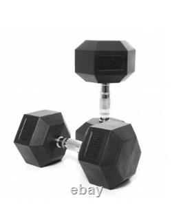 Pair of 30kg Hex Dumbbells Black Cast Iron Rubber Coated Weights Home Gym