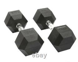 Pair of Hex Dumbbells (2 x 20kg) Black Cast Iron Rubber Coated Weights Home Gym