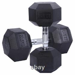 Pair of Hex Dumbbells Black Cast Iron Rubber Coated Weights 5kg 30kg Home Gym