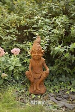 Pixie Perching on a Stone Garden Ornament Sculpture made from Cold Cast Iron