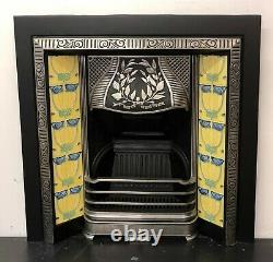 Polished Victorian Style Cast Iron Tiled Insert Fireplace
