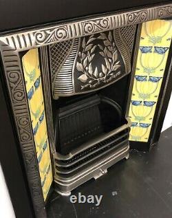 Polished Victorian Style Cast Iron Tiled Insert Fireplace