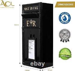 Post Box Black with Lock Royal Mail ER Design Wall Mounted Mailbox Cast Iron