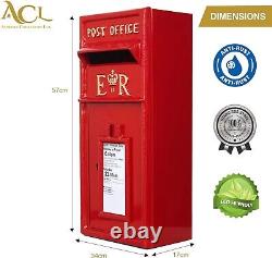 Post Box Red ER with Lock Royal Mail Design Wall Mounted Mailbox Cast Iron