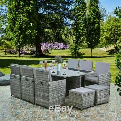 Rattan Garden Furniture 11pc Chairs Stool Table Outdoor Patio Rattan Black/brown