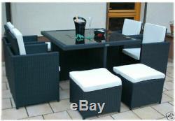 Rattan Garden Furniture Cube Set Chairs Table Outdoor Patio Rattan Black / Brown