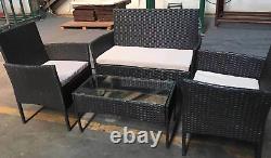Rattan Garden Furniture Set 4 Piece Chairs Sofa Table Outdoor Patio Set Black