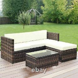 Rattan Garden Furniture Set 4 Seater Patio Outdoor Corner Sofa Glass Table