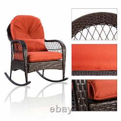 Rattan Garden Furniture Set Wicker Metal Rocking Armchair Outdoor Patio Cushions