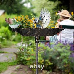 Relaxdays Cast Iron Bird Bath with Ground Spike, Garden Decoration, Bird Feeder