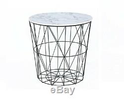 Retro Black Metal Wire White Marble Top Storage Side Table Basket Home Furniture