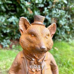 Rusted Cast Iron Mr Fox Statue Smart Dressed Dapper Animal Garden Ornament 3kg