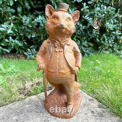 Rusted Cast Iron Mr Fox Statue Smart Dressed Dapper Animal Garden Ornament 3kg
