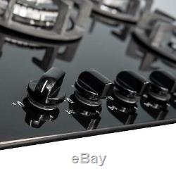 SIA BGH90BL 90cm Black 5 Burner Gas On Glass Hob Cast Iron Supports LPG Kit