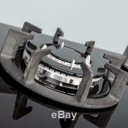 SIA BGH90BL 90cm Black 5 Burner Gas On Glass Hob Cast Iron Supports LPG Kit